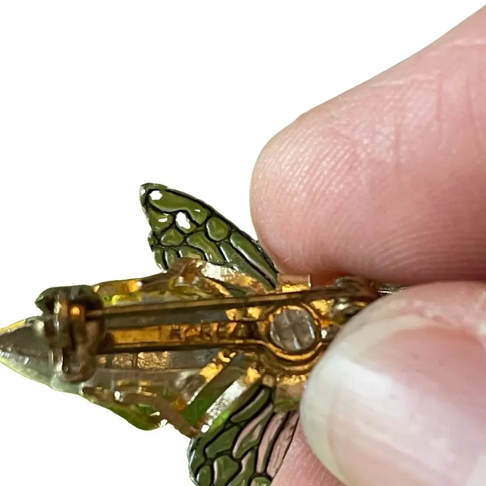 Vintage Carved Enameled Bee Brooch Signed Korea Yellow Honeybee Pin Cottagecore